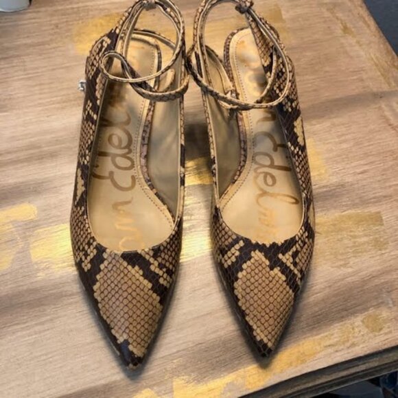 New SAM EDELMAN Devry Slingback Pump Leather Snake Ankle Wrap Various Sizes - Picture 4 of 5